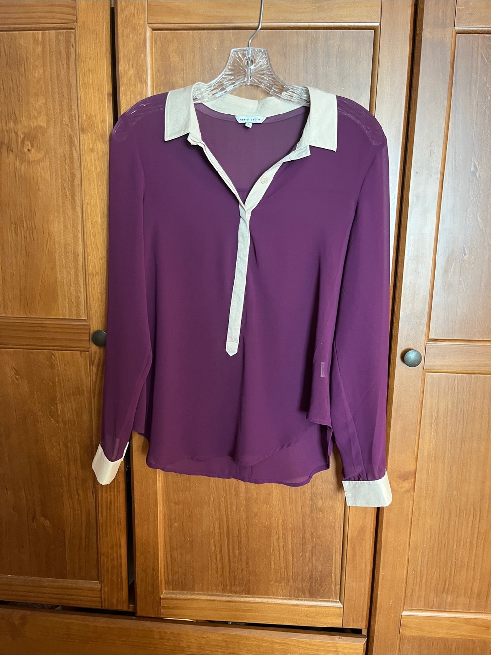 Naked Zebra Plum Sheer Blouse with Champagne Contrast Collar